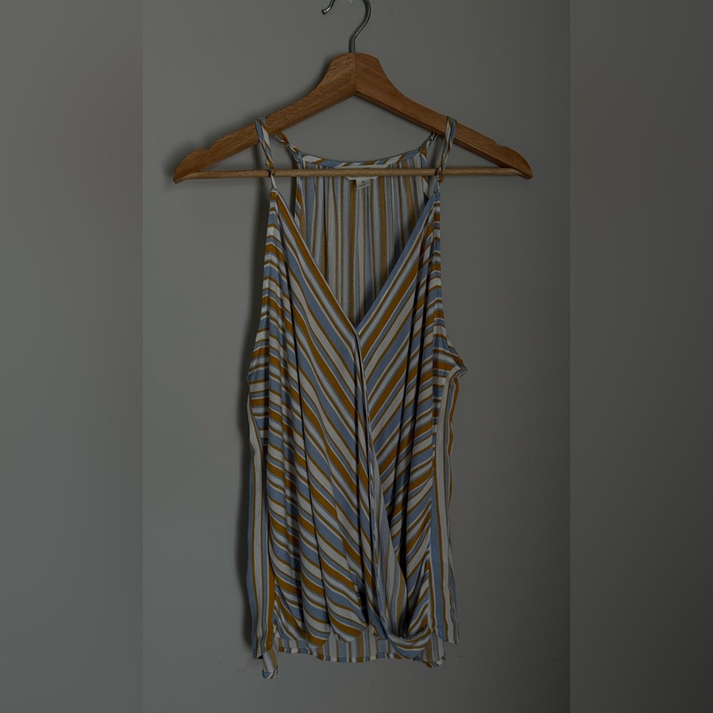 Market & Spruce Mustard, Blue, & White Striped V-Neck Halter XL